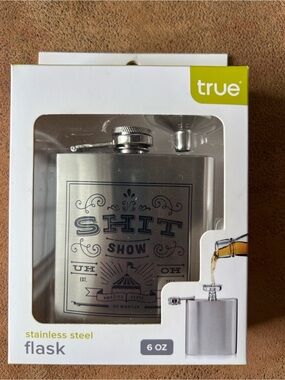 True Stainless Steel 6 oz Flask in Silver - 💩 show Novelty Engraved